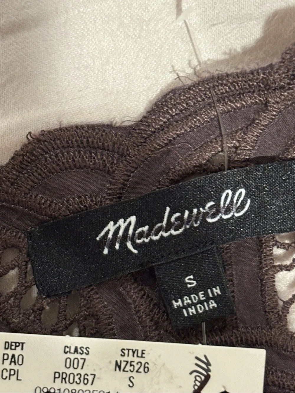 NWT Madewell Embroidered Shell Top in Poplin, size S Chocolate Plum